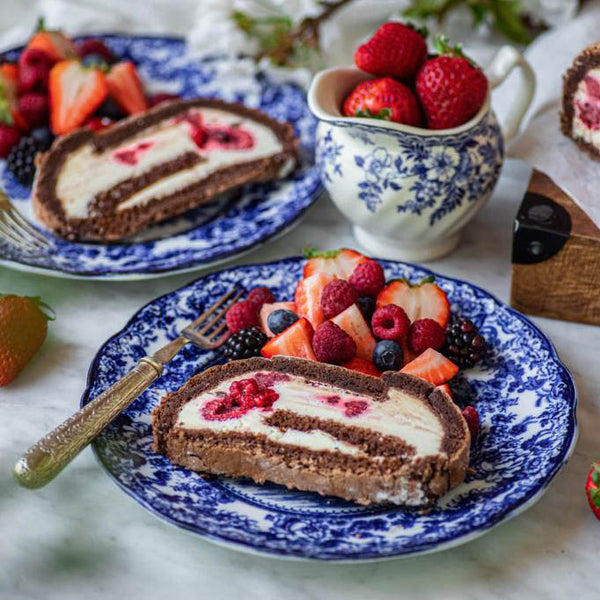 Tronco de chocolate y frambuesas